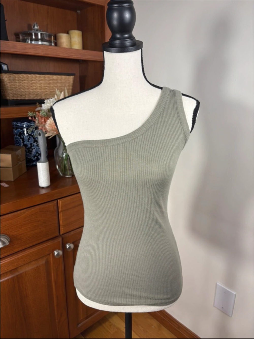 Maurices One-Shoulder Ribbed Tank - Olive